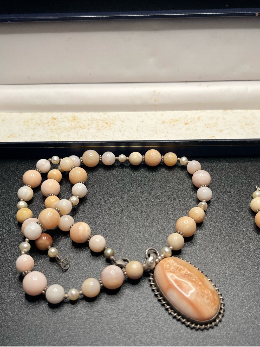 VTG 50’s Angel Skin Coral Bead and Pendant 11” Necklace With 925 Beads And Clasp